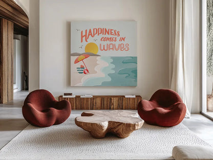 Summer State of Mind I by Gia Graham. Shown as extra-large giant wall art in a modern living room. Available as an archival giclee rolled canvas, fine art paper, or poster print. SKU 99720a.