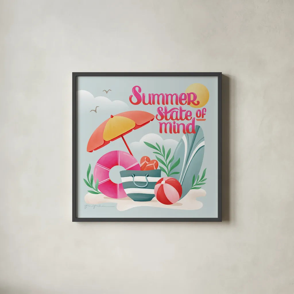 Summer State of Mind II by Gia Graham. Shown in a sleek black glass frame for a contemporary gallery look. Available as an archival giclee rolled canvas, fine art paper, or poster print. SKU 99721a.