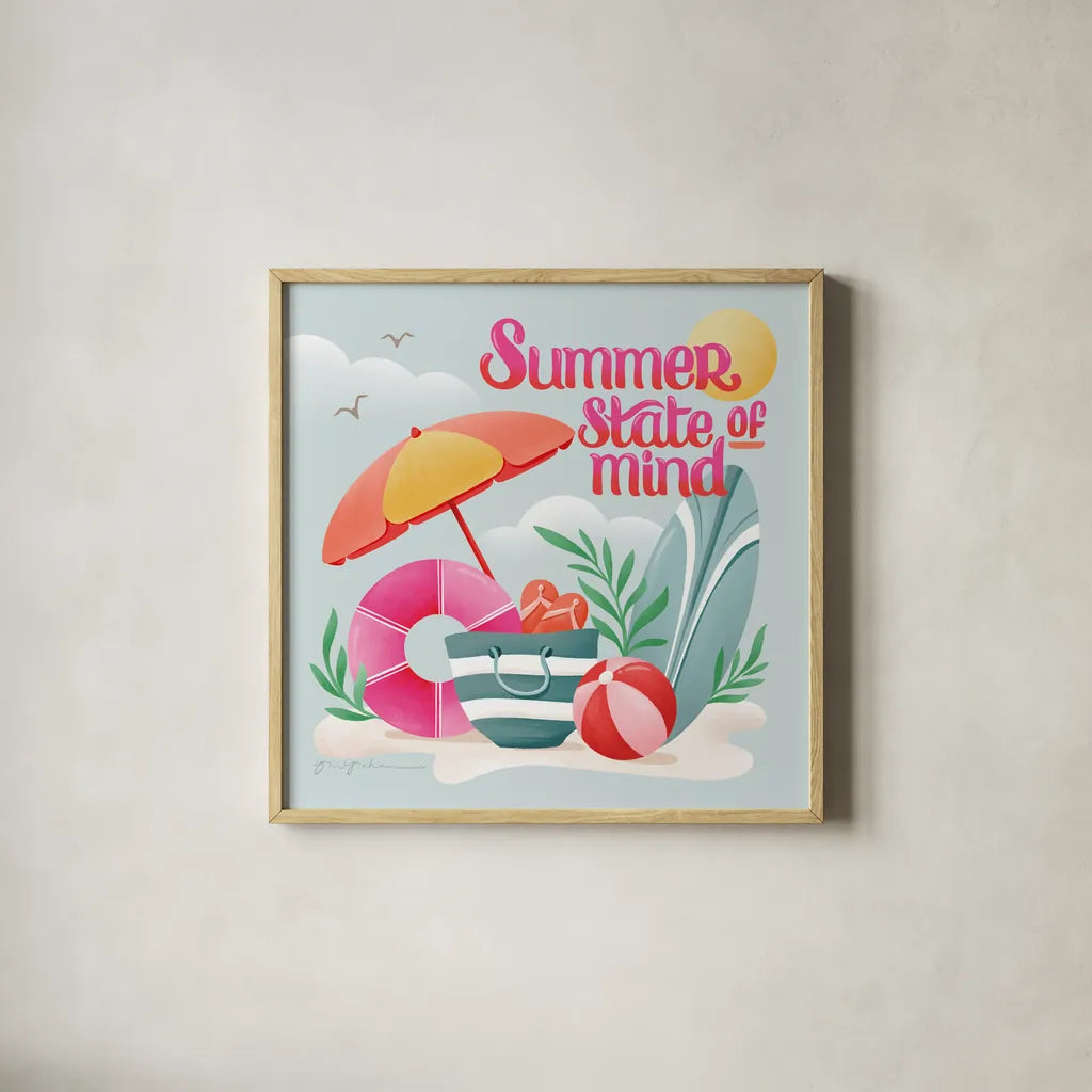 Summer State of Mind II by Gia Graham. Shown in a natural wood glass frame for a timeless modern aesthetic. Available as an archival giclee rolled canvas, fine art paper, or poster print. SKU 99721a.