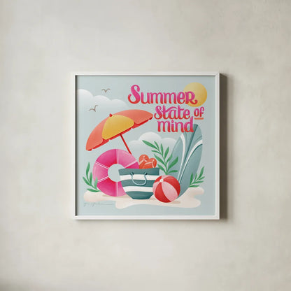 Summer State of Mind II by Gia Graham. Shown in a crisp white glass frame for a clean and minimalist style. Available as an archival giclee rolled canvas, fine art paper, or poster print. SKU 99721a.