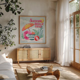 Summer State of Mind II by Gia Graham. Shown in a natural wood frame in a cozy modern living room. Available as an archival giclee rolled canvas, fine art paper, or poster print. SKU 99721a.