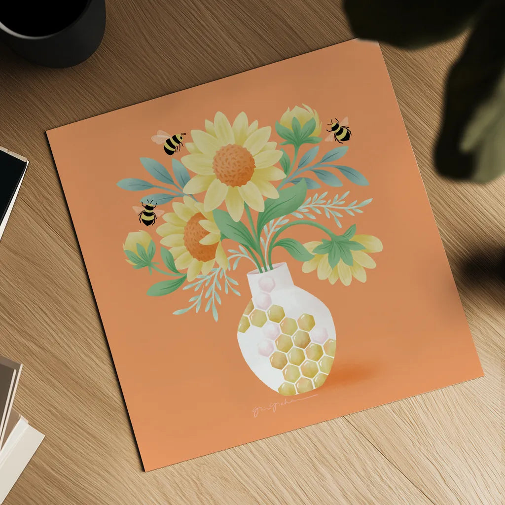 Sunflower Bouquet by Gia Graham. Shown as a detailed flat fine art print, highlighting archival giclee quality. Available as an archival giclee rolled canvas, fine art paper, or poster print. SKU 87438a.