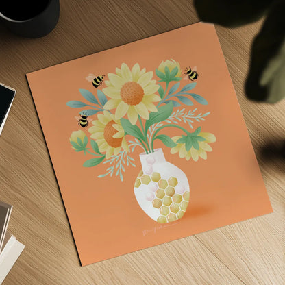 Sunflower Bouquet by Gia Graham. Shown as a detailed flat fine art print, highlighting archival giclee quality. Available as an archival giclee rolled canvas, fine art paper, or poster print. SKU 87438a.