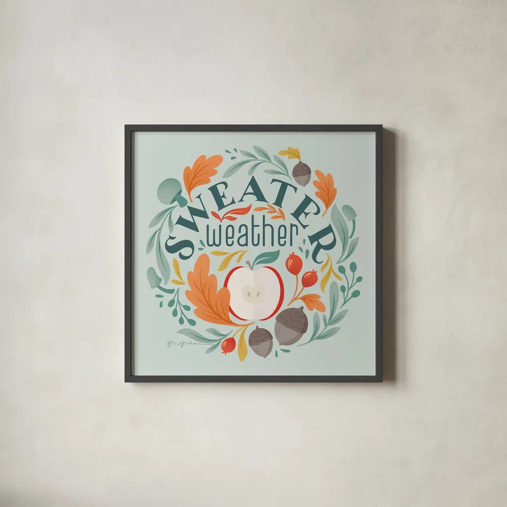 Sweater Weather II by Gia Graham. Shown in a sleek black glass frame for a contemporary gallery look. Available as an archival giclee rolled canvas, fine art paper, or poster print. SKU 83306a.