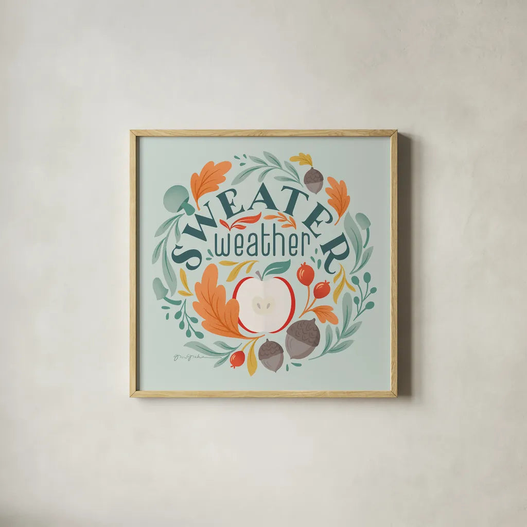 Sweater Weather II by Gia Graham. Shown in a natural wood glass frame for a timeless modern aesthetic. Available as an archival giclee rolled canvas, fine art paper, or poster print. SKU 83306a.