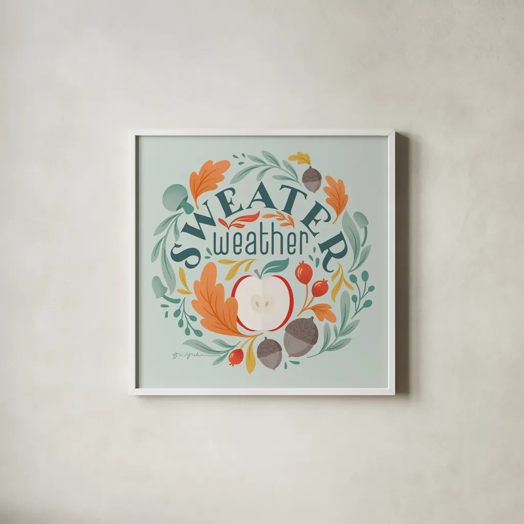 Sweater Weather II by Gia Graham. Shown in a crisp white glass frame for a clean and minimalist style. Available as an archival giclee rolled canvas, fine art paper, or poster print. SKU 83306a.