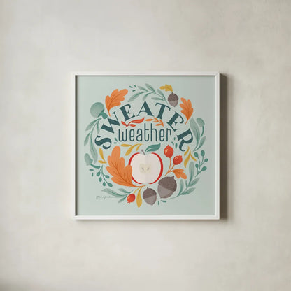 Sweater Weather II by Gia Graham. Shown in a crisp white glass frame for a clean and minimalist style. Available as an archival giclee rolled canvas, fine art paper, or poster print. SKU 83306a.