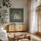 Sweater Weather VII Dark by Gia Graham. Shown in a natural wood frame in a cozy modern living room. Available as an archival giclee rolled canvas, fine art paper, or poster print. SKU 84254a.