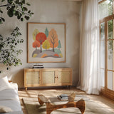 Sweater Weather VIII by Gia Graham. Shown in a natural wood frame in a cozy modern living room. Available as an archival giclee rolled canvas, fine art paper, or poster print. SKU 83312a.