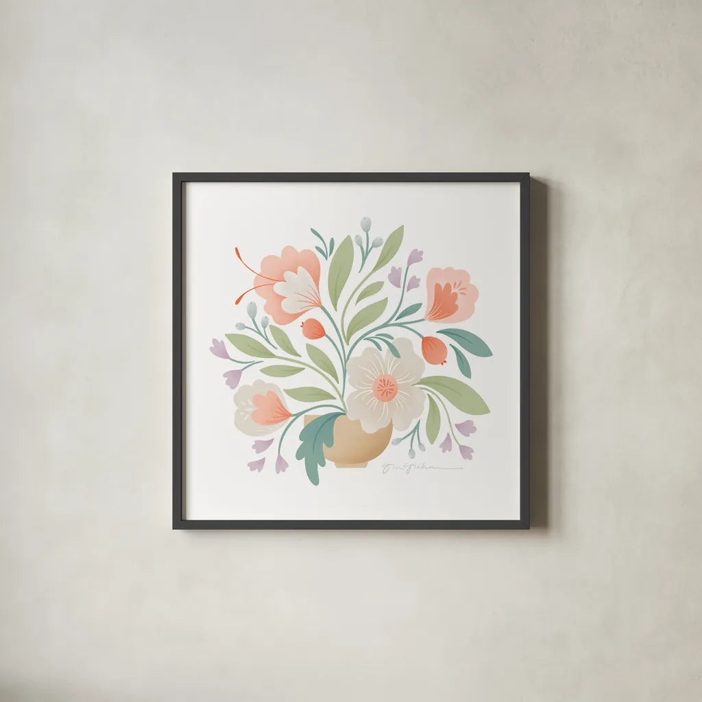 Sweet Bouquet II by Gia Graham. Shown in a sleek black glass frame for a contemporary gallery look. Available as an archival giclee rolled canvas, fine art paper, or poster print. SKU 73725a.