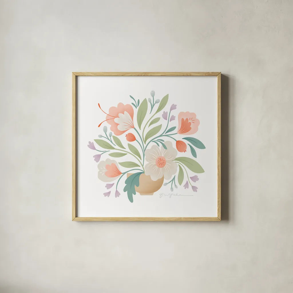Sweet Bouquet II by Gia Graham. Shown in a natural wood glass frame for a timeless modern aesthetic. Available as an archival giclee rolled canvas, fine art paper, or poster print. SKU 73725a.