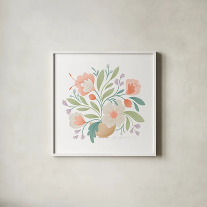 Sweet Bouquet II by Gia Graham. Shown in a crisp white glass frame for a clean and minimalist style. Available as an archival giclee rolled canvas, fine art paper, or poster print. SKU 73725a.