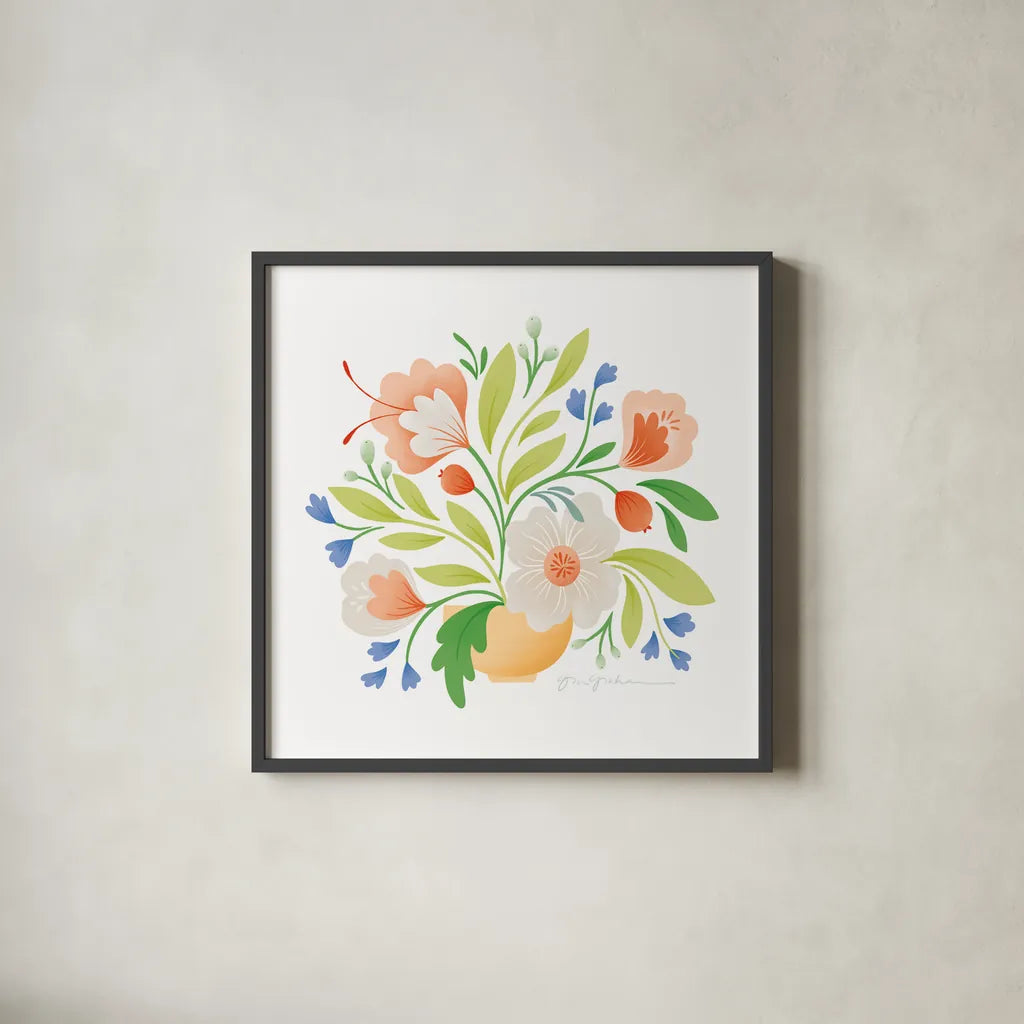 Sweet Bouquet II Bright by Gia Graham. Shown in a sleek black glass frame for a contemporary gallery look. Available as an archival giclee rolled canvas, fine art paper, or poster print. SKU 79543a.