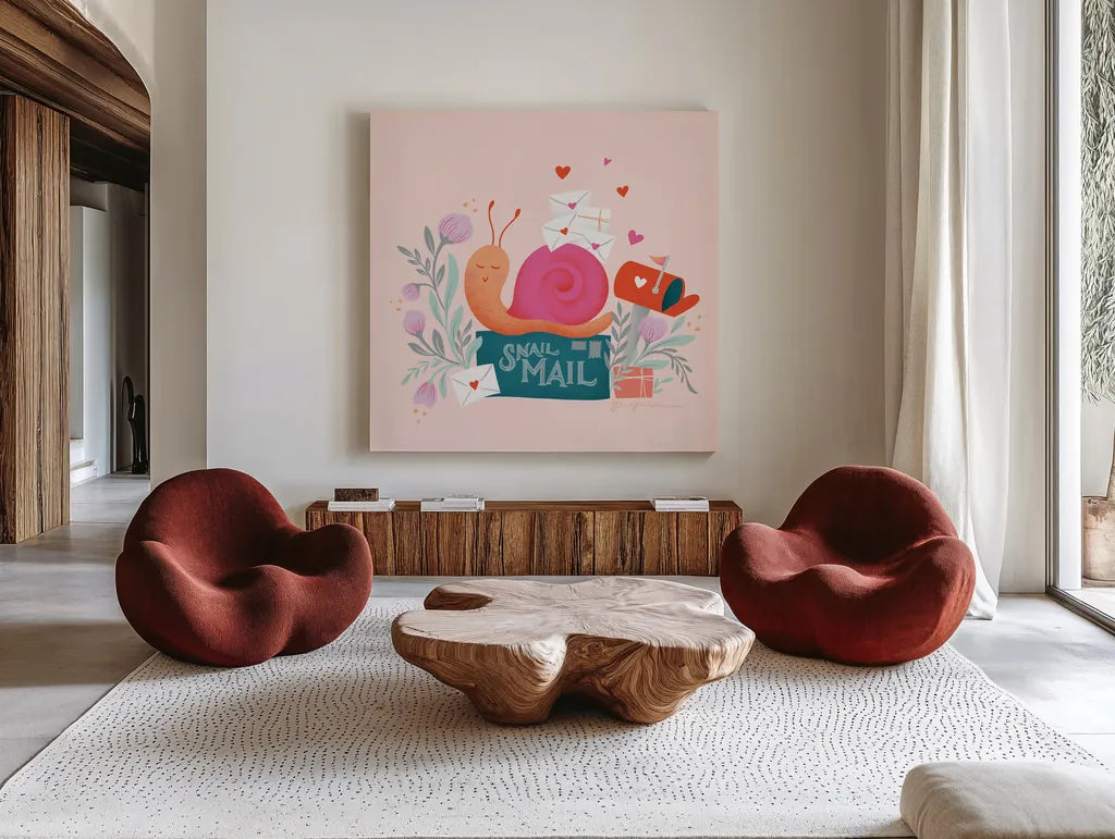 Sweet Hearts III by Gia Graham. Shown as extra-large giant wall art in a modern living room. Available as an archival giclee rolled canvas, fine art paper, or poster print. SKU 81398a.