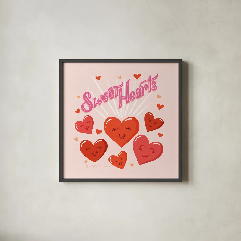 Sweet Hearts IV by Gia Graham. Shown in a sleek black glass frame for a contemporary gallery look. Available as an archival giclee rolled canvas, fine art paper, or poster print. SKU 81399a.