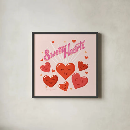 Sweet Hearts IV by Gia Graham. Shown in a sleek black glass frame for a contemporary gallery look. Available as an archival giclee rolled canvas, fine art paper, or poster print. SKU 81399a.