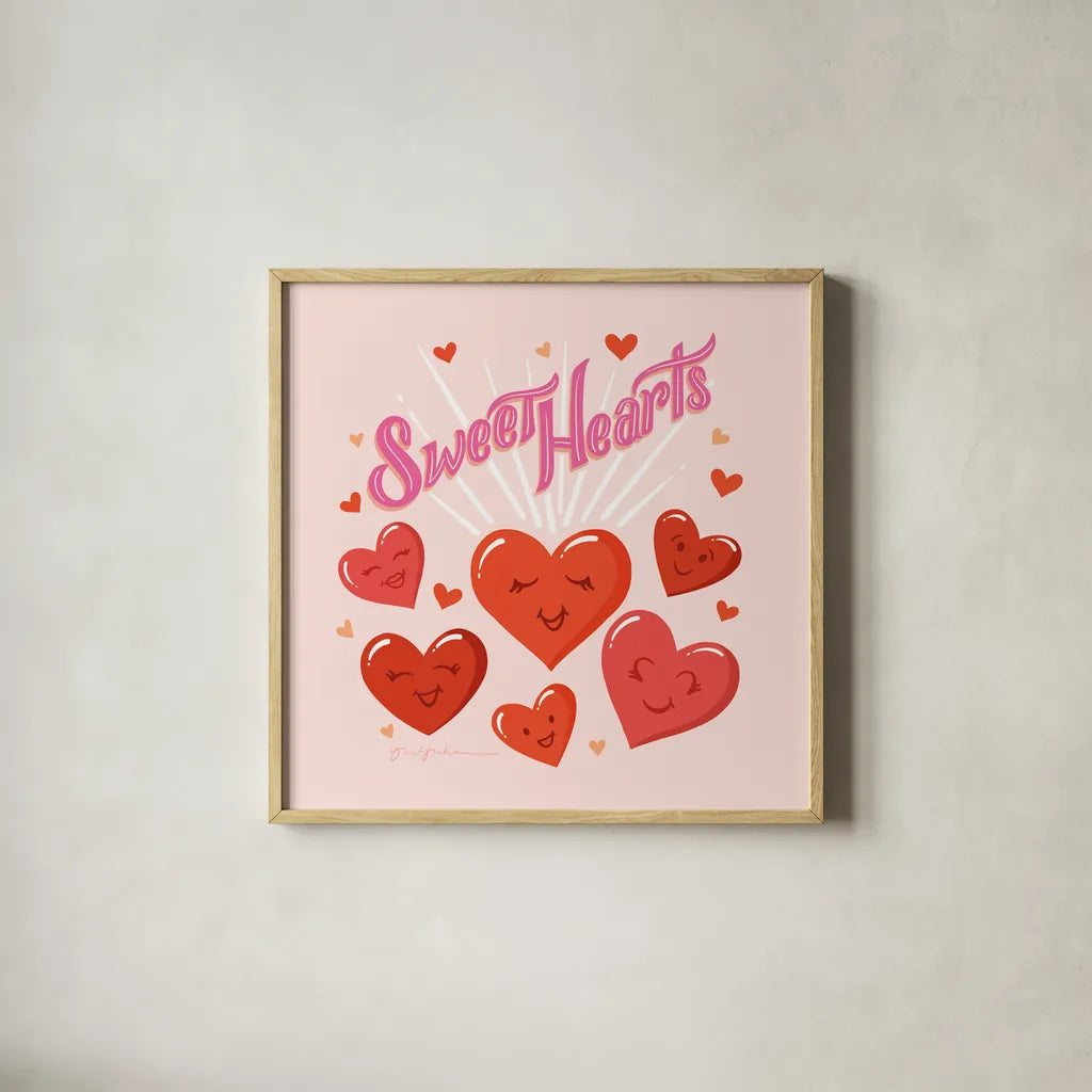Sweet Hearts IV by Gia Graham. Shown in a natural wood glass frame for a timeless modern aesthetic. Available as an archival giclee rolled canvas, fine art paper, or poster print. SKU 81399a.