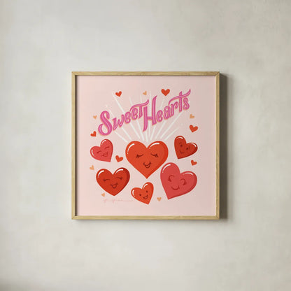 Sweet Hearts IV by Gia Graham. Shown in a natural wood glass frame for a timeless modern aesthetic. Available as an archival giclee rolled canvas, fine art paper, or poster print. SKU 81399a.