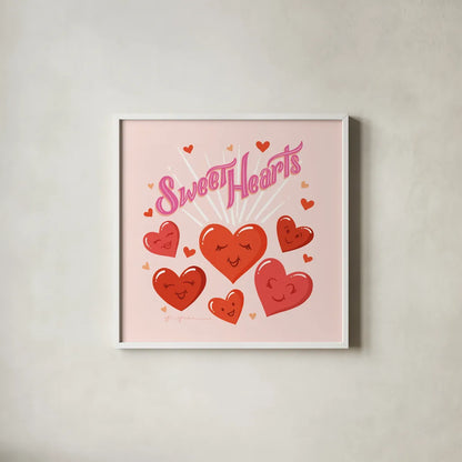 Sweet Hearts IV by Gia Graham. Shown in a crisp white glass frame for a clean and minimalist style. Available as an archival giclee rolled canvas, fine art paper, or poster print. SKU 81399a.