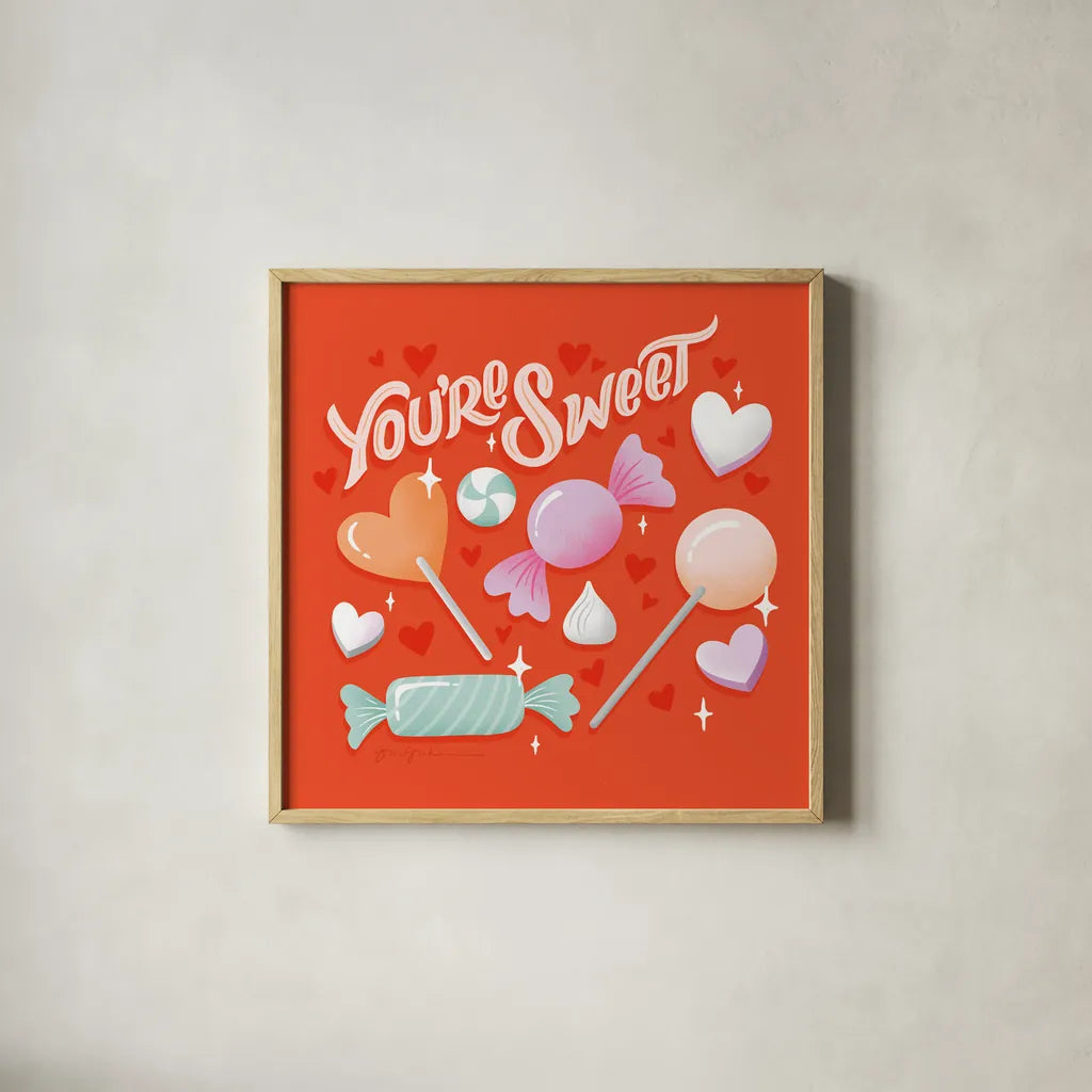 Sweet Hearts V by Gia Graham. Shown in a natural wood glass frame for a timeless modern aesthetic. Available as an archival giclee rolled canvas, fine art paper, or poster print. SKU 81400a.