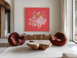 Take a Nap I by Gia Graham. Shown as extra-large giant wall art in a modern living room. Available as an archival giclee rolled canvas, fine art paper, or poster print. SKU 75363a.