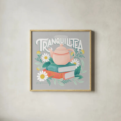 Tea Time I by Gia Graham. Shown in a natural wood glass frame for a timeless modern aesthetic. Available as an archival giclee rolled canvas, fine art paper, or poster print. SKU 77959a.