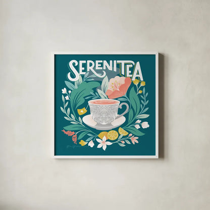 Tea Time II by Gia Graham. Shown in a crisp white glass frame for a clean and minimalist style. Available as an archival giclee rolled canvas, fine art paper, or poster print. SKU 77960a.