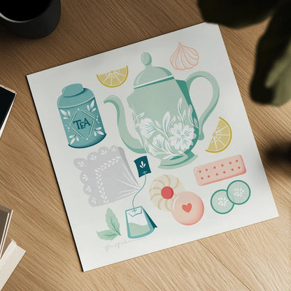 Tea Time IV by Gia Graham. Shown as a detailed flat fine art print, highlighting archival giclee quality. Available as an archival giclee rolled canvas, fine art paper, or poster print. SKU 77962a.