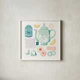 Tea Time IV by Gia Graham. Shown in a crisp white glass frame for a clean and minimalist style. Available as an archival giclee rolled canvas, fine art paper, or poster print. SKU 77962a.