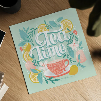 Tea Time V by Gia Graham. Shown as a detailed flat fine art print, highlighting archival giclee quality. Available as an archival giclee rolled canvas, fine art paper, or poster print. SKU 77963a.