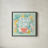 Tea Time V by Gia Graham. Shown in a sleek black glass frame for a contemporary gallery look. Available as an archival giclee rolled canvas, fine art paper, or poster print. SKU 77963a.