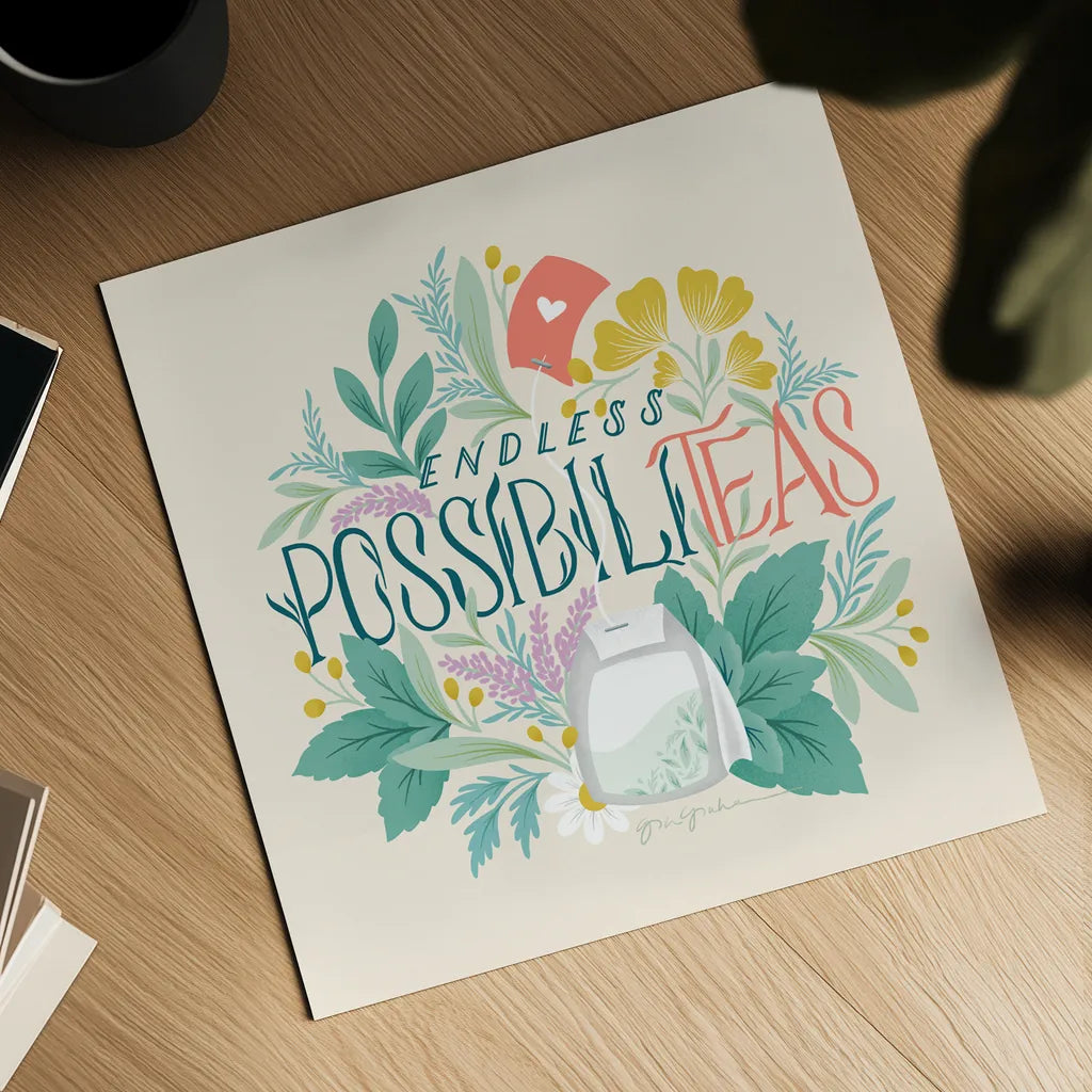 Tea Time VI by Gia Graham. Shown as a detailed flat fine art print, highlighting archival giclee quality. Available as an archival giclee rolled canvas, fine art paper, or poster print. SKU 77964a.