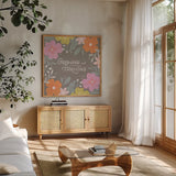Thriving I by Gia Graham. Shown in a natural wood frame in a cozy modern living room. Available as an archival giclee rolled canvas, fine art paper, or poster print. SKU 84643a.