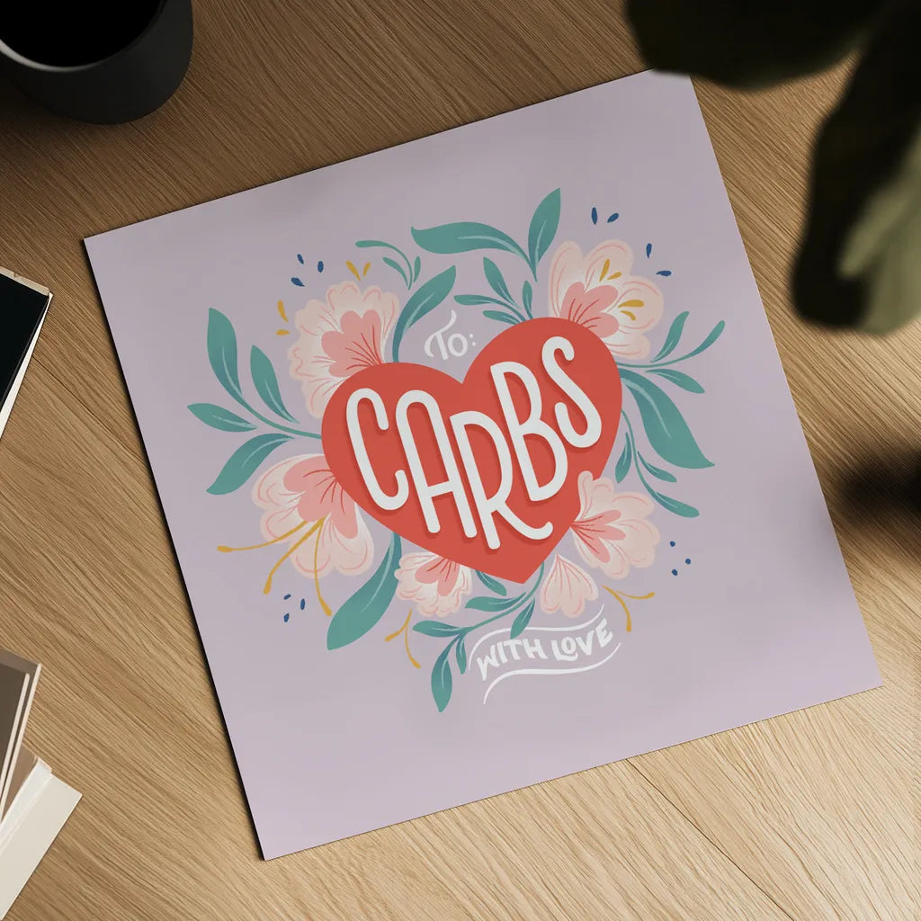 To Carbs With Love I by Gia Graham. Shown as a detailed flat fine art print, highlighting archival giclee quality. Available as an archival giclee rolled canvas, fine art paper, or poster print. SKU 75354a.