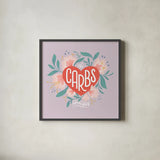 To Carbs With Love I by Gia Graham. Shown in a sleek black glass frame for a contemporary gallery look. Available as an archival giclee rolled canvas, fine art paper, or poster print. SKU 75354a.
