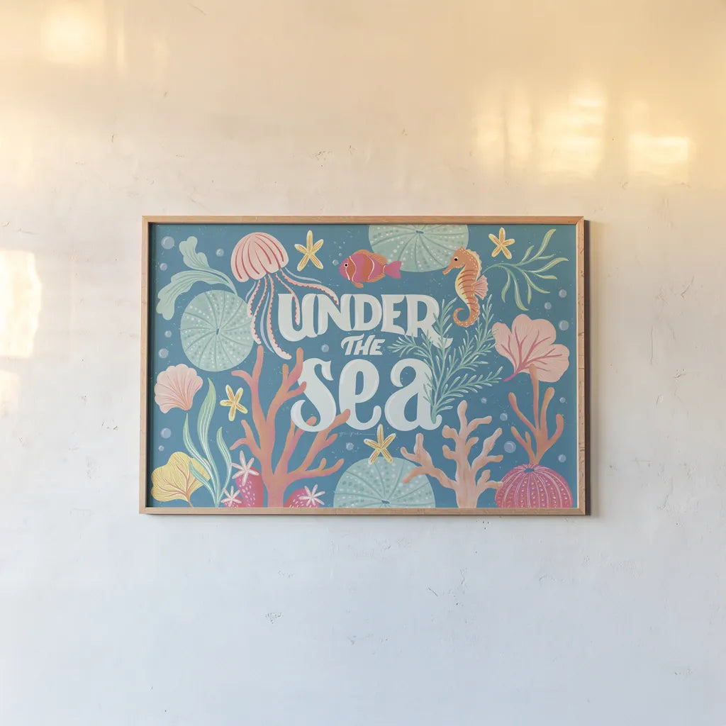 Under the Sea I by Gia Graham. shown as a paper print in a natural frame. Available as a archival giclee rolled canvas, fine art paper, or poster print. SKU 80905i.