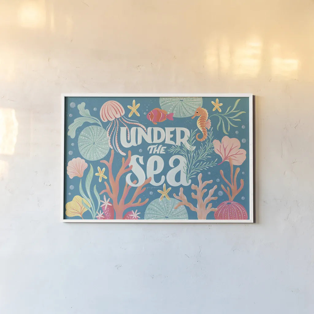 Under the Sea I by Gia Graham. shown as a paper print in a white frame. Available as a archival giclee rolled canvas, fine art paper, or poster print. SKU 80905i.