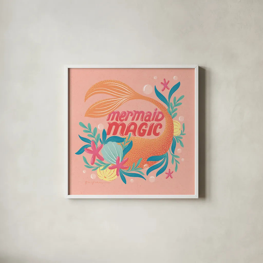 Under the Sea III by Gia Graham. Shown in a crisp white glass frame for a clean and minimalist style. Available as an archival giclee rolled canvas, fine art paper, or poster print. SKU 80907a.