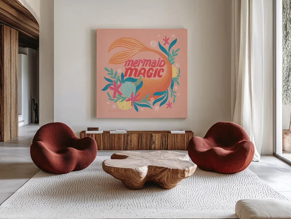 Under the Sea III by Gia Graham. Shown as extra-large giant wall art in a modern living room. Available as an archival giclee rolled canvas, fine art paper, or poster print. SKU 80907a.