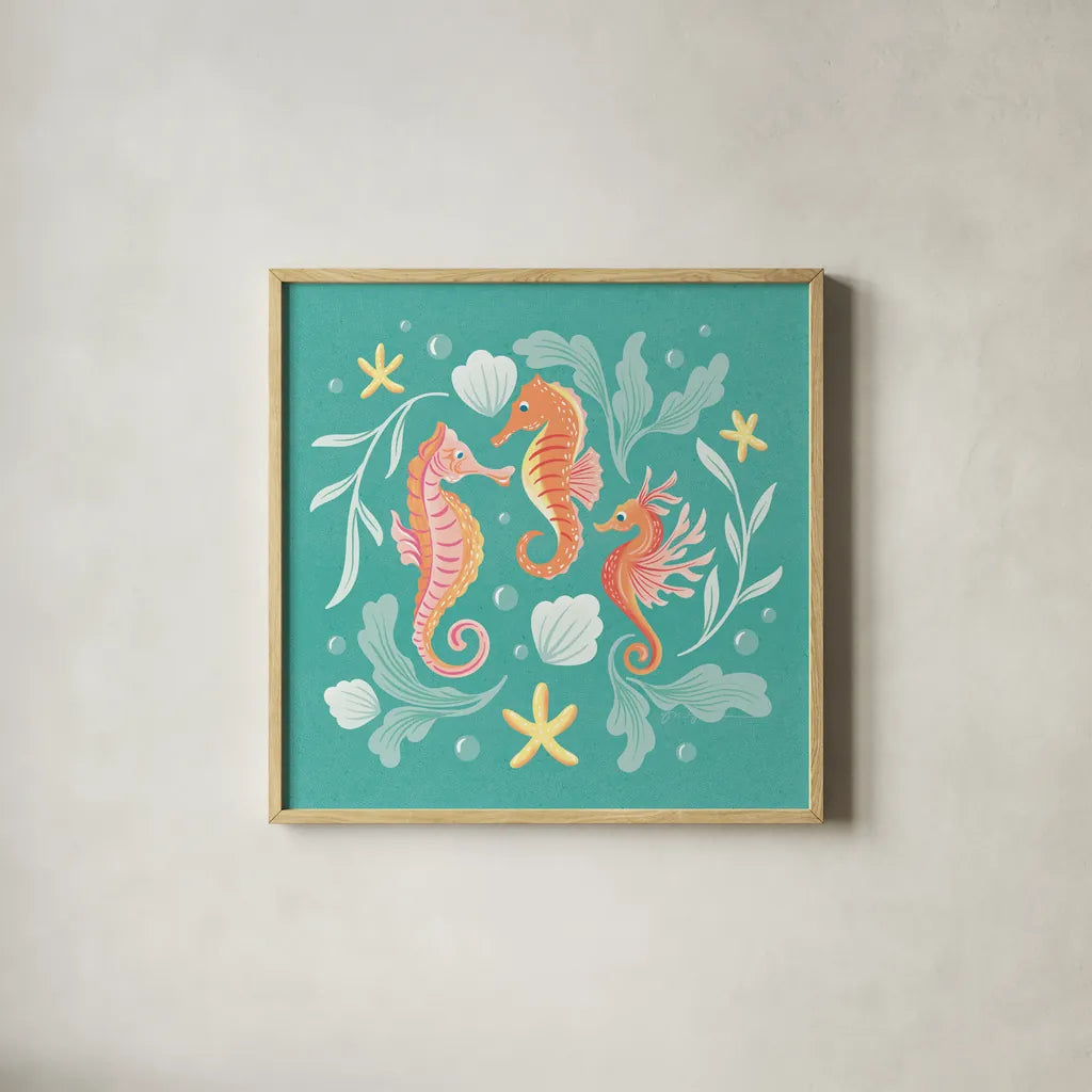 Under the Sea V by Gia Graham. Shown in a natural wood glass frame for a timeless modern aesthetic. Available as an archival giclee rolled canvas, fine art paper, or poster print. SKU 80909a.