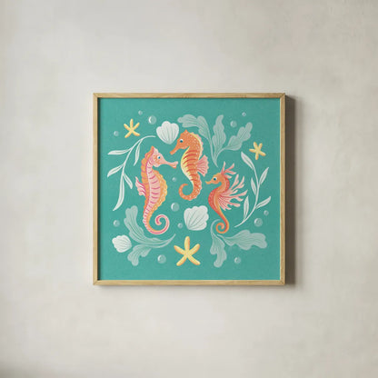 Under the Sea V by Gia Graham. Shown in a natural wood glass frame for a timeless modern aesthetic. Available as an archival giclee rolled canvas, fine art paper, or poster print. SKU 80909a.