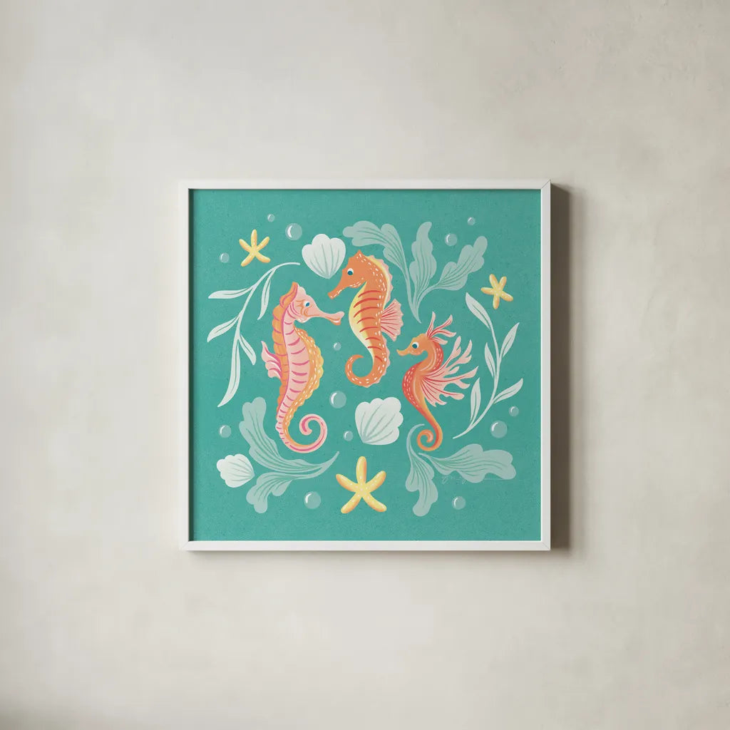 Under the Sea V by Gia Graham. Shown in a crisp white glass frame for a clean and minimalist style. Available as an archival giclee rolled canvas, fine art paper, or poster print. SKU 80909a.