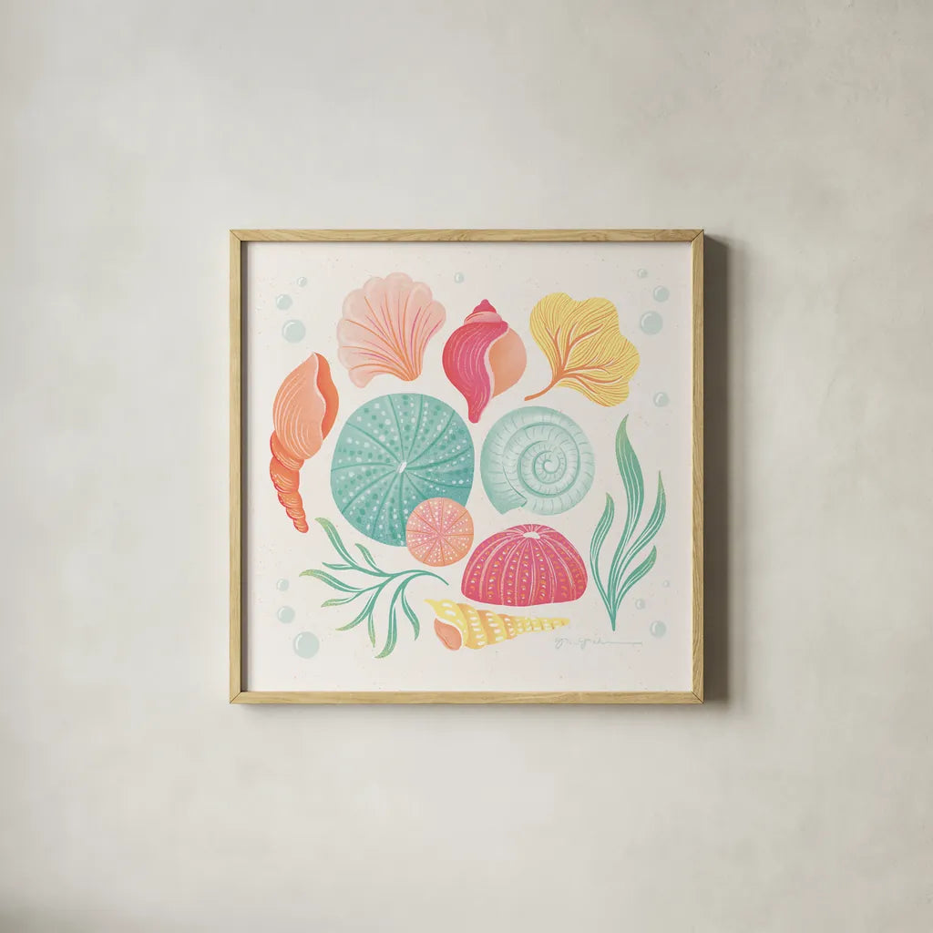 Under the Sea VI by Gia Graham. Shown in a natural wood glass frame for a timeless modern aesthetic. Available as an archival giclee rolled canvas, fine art paper, or poster print. SKU 80910a.