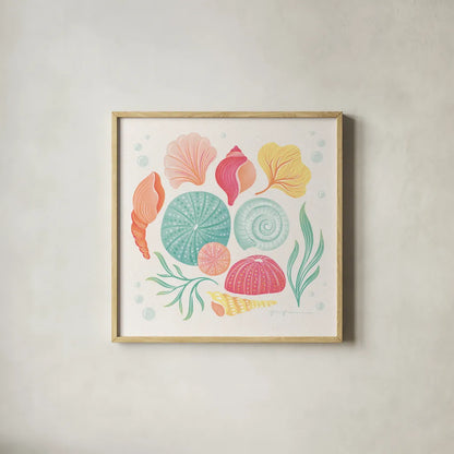 Under the Sea VI by Gia Graham. Shown in a natural wood glass frame for a timeless modern aesthetic. Available as an archival giclee rolled canvas, fine art paper, or poster print. SKU 80910a.