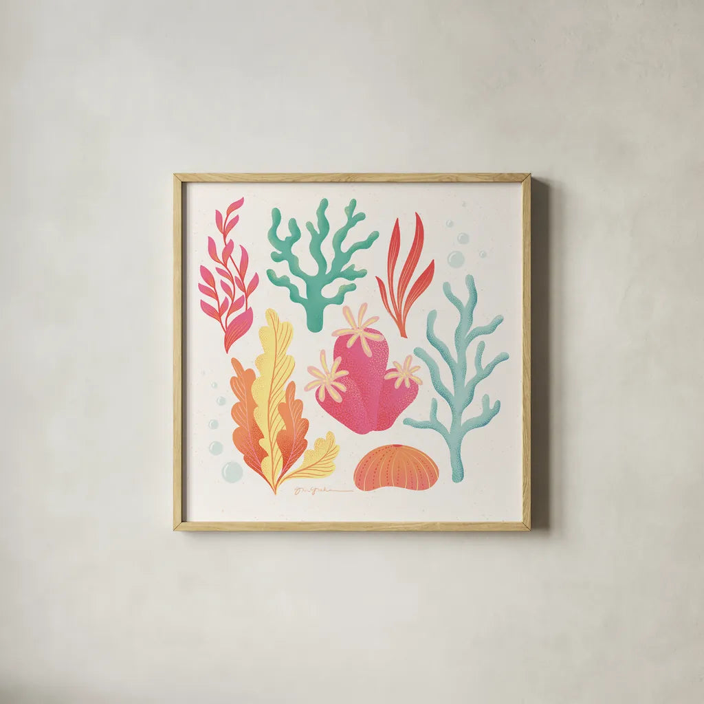 Under the Sea VII by Gia Graham. Shown in a natural wood glass frame for a timeless modern aesthetic. Available as an archival giclee rolled canvas, fine art paper, or poster print. SKU 80911a.