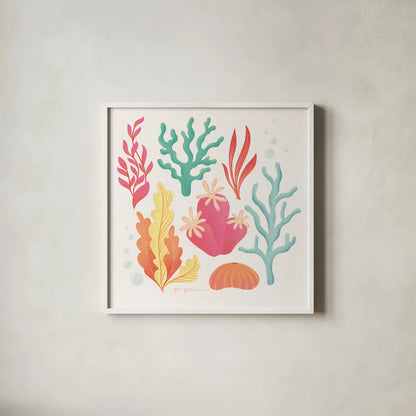 Under the Sea VII by Gia Graham. Shown in a crisp white glass frame for a clean and minimalist style. Available as an archival giclee rolled canvas, fine art paper, or poster print. SKU 80911a.