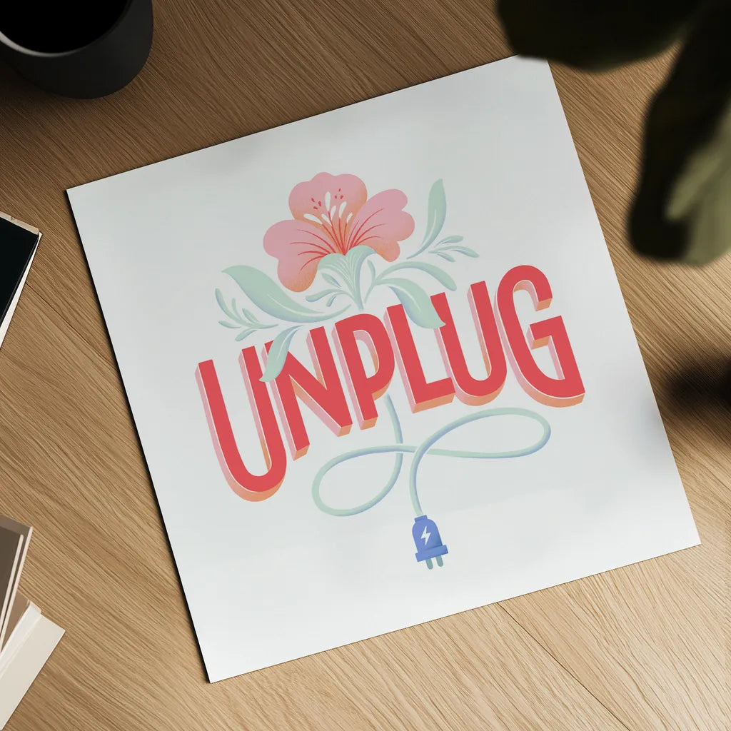 Unplug I by Gia Graham. Shown as a detailed flat fine art print, highlighting archival giclee quality. Available as an archival giclee rolled canvas, fine art paper, or poster print. SKU 75364a.