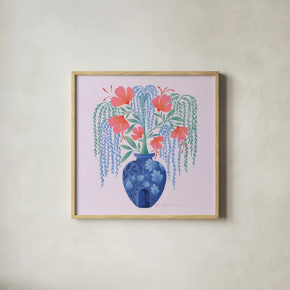Whimsical Arrangement by Gia Graham. Shown in a natural wood glass frame for a timeless modern aesthetic. Available as an archival giclee rolled canvas, fine art paper, or poster print. SKU 87436a.