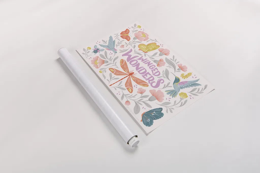 Winged Wonders I by Gia Graham. shown as a rolled paper print. Available as archival giclee rolled canvas, fine art paper, or poster print. SKU 85037i.