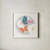 Winged Wonders II by Gia Graham. Shown in a crisp white glass frame for a clean and minimalist style. Available as an archival giclee rolled canvas, fine art paper, or poster print. SKU 85038a.